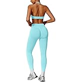 ABOCIW Workout Sets for Women Seamless High Waist Scrunch Butt Lifting Gym Leggings Yoga Pants Halter Sports Bra Yoga Exercise 2 Piece Outfits Mint Green Medium
