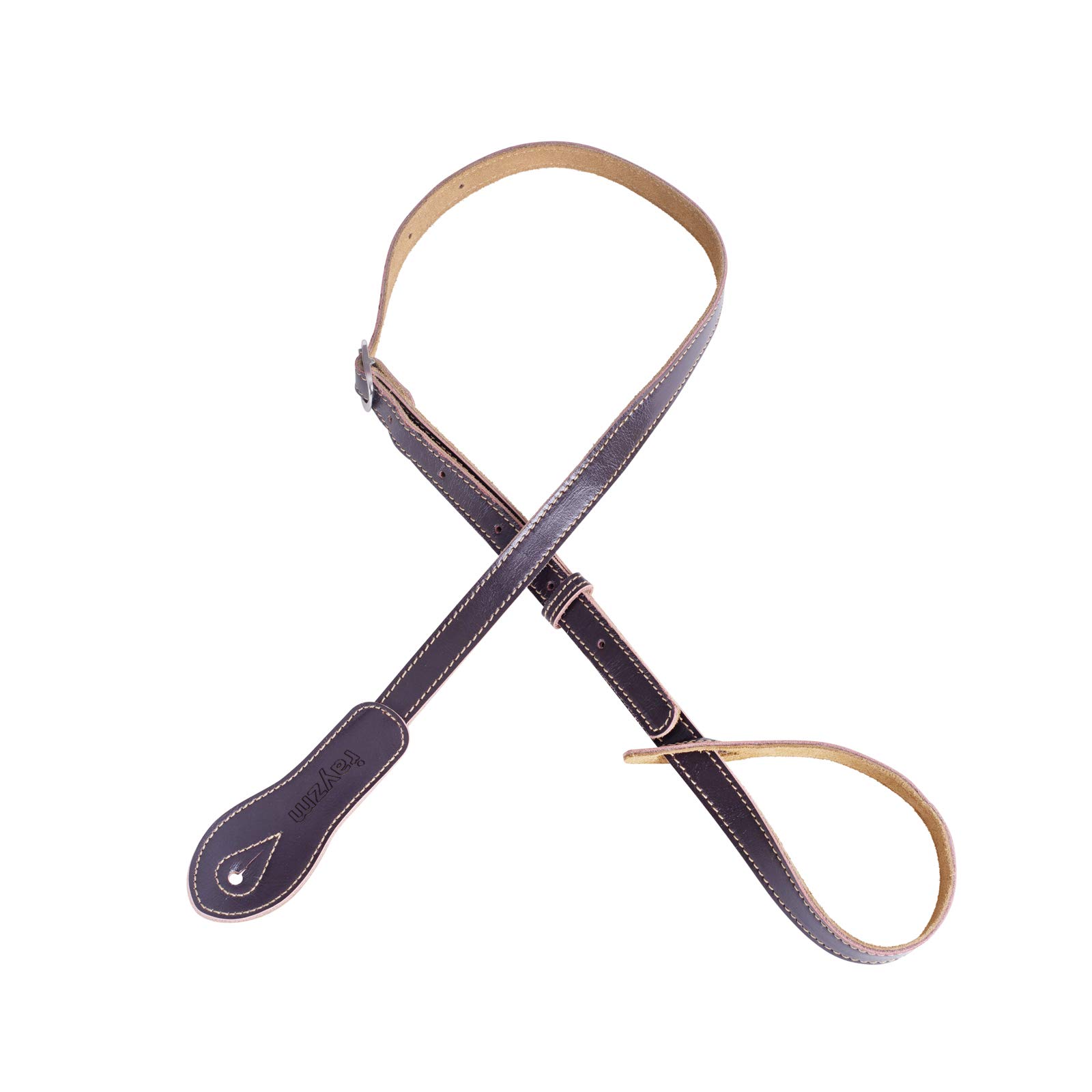 Rayzm Mandolin Strap, Genuine Leather Strap with Suede Backing, Quality Leather Belt for Mandolin/Ukulele, Adjustable Length (Brown)