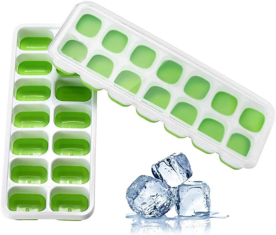 Flyalone⭐ 2Pcs Covered Ice Cube Tray Set with 14 Ice Cubes