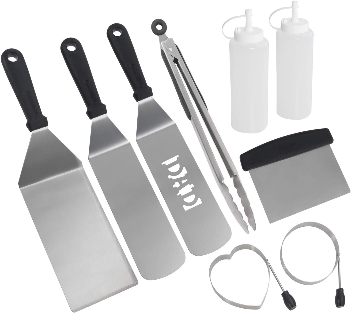 ROMANTICIST 9pc Griddle Spatula Set with ‘DAD’ Perforated Design - Griddle Accessories Set for Flat Top Grill - Stainless Steel Professional Non-stick Turner Set for Flipping Burger Pancake