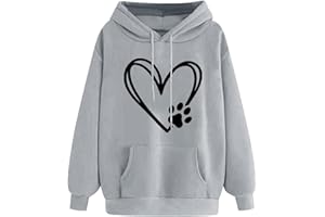 VOGFFR Oversized Sweatshirt for Women Heart Print Hoodie Cute Long Sleeve Sweatshirts Fleece Lined Hoodies with Pocket