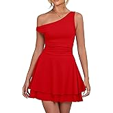Kaximil Women's Sexy Ruffle Hem Mini Dress One Shoulder A Line Ruched Short Party Dresses