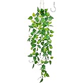 LOYWREE 1 Pack Artificial Hanging Plant Kit with Pot and Hanger - 39" Long Fake Pothos Vines - Hanging Potted Faux Plant Indoor for Wall Ceiling Bedroom Bathroom Living Room Home Decor (White Pot)