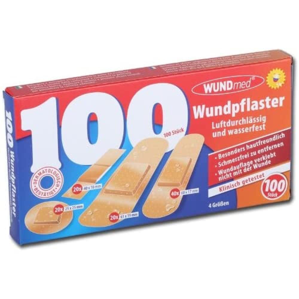 Wundmed Adhesive Bandages, Set of 100 - Waterproof Plasters in Various Sizes - Skin-Friendly Dressing, 100.0 count