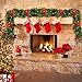 ATDAWN 9 FT Christmas Garland, Battery Operated Prelit Garland with Pine Cones, Christmas Balls, and Red Bows, Christmas Collection with White Lights for Indoor Outdoor