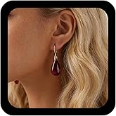 TseanYi Red Resin Teardrop Earrings Vintage Faux Ruby Dangle Earrings Red Oval Drop Earring Personalized Waterdrop Hook Earring Jewelry for Women