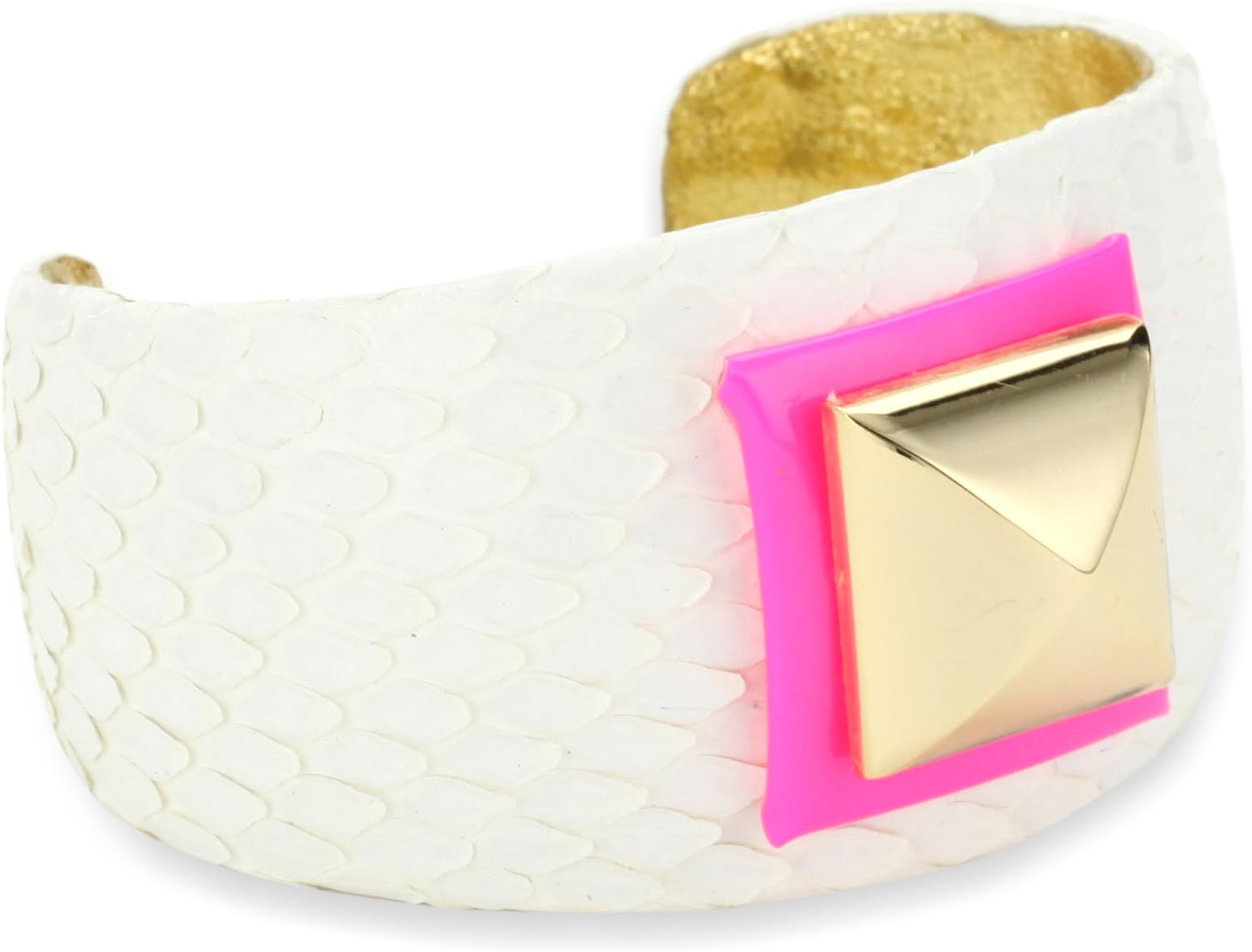 Ted Rossi "Extreme Neon" Python Square and Pyramid Large Cuff Bracelet