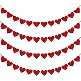 4Pcs Valentines Day Decorations Red Felt Heart Garland Banner, Pre-Strung, 48 Hearts Valentines Banner for Outdoor Indoor Home Valentines Day Decor NO DIY Galentines Day Anniversary Wedding Decoration