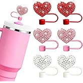 BAISDY 6pcs Bling Hearts Straw Topper for Stanley Cup, Assorted Color Valentine's Day Straw Covers Cap