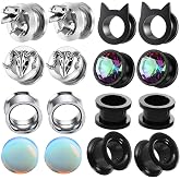 TIANCI FBYJS 8 Pairs CZ Gems Ear Tunnels Plugs Gauges Stainless Steel Tyrannosaurus Expander Stretcher Piercings Opal Glass Silicone Black Dinosaur