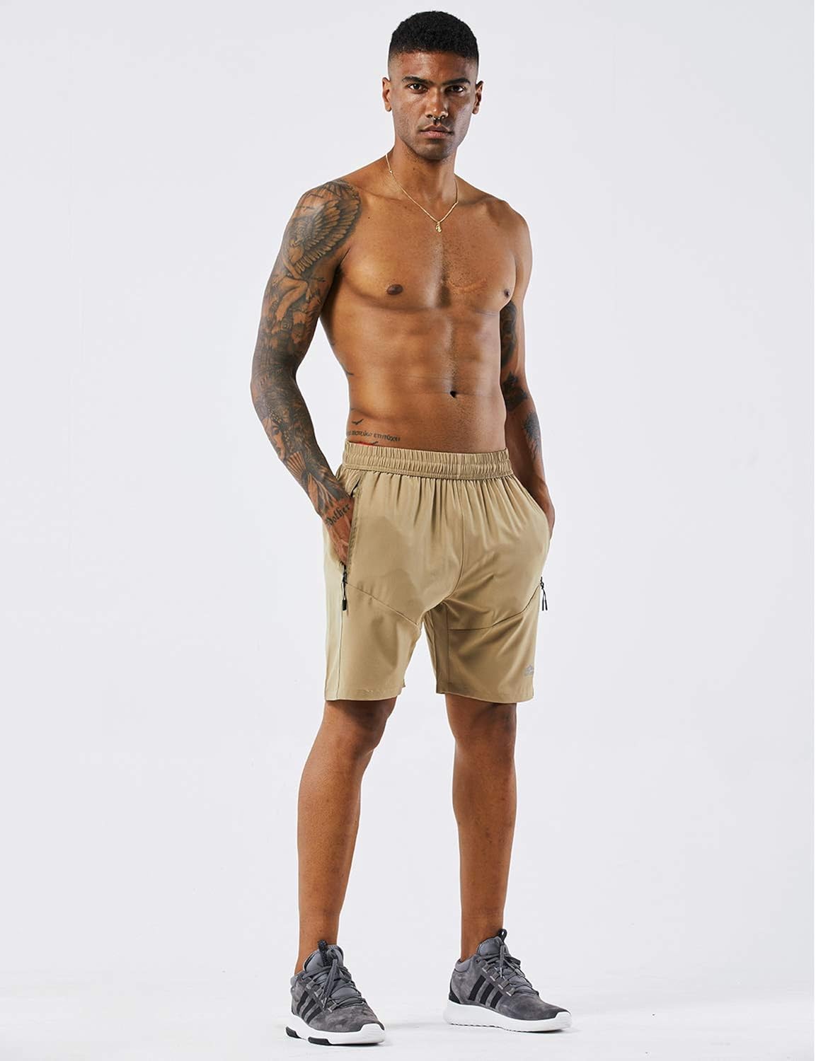 YAWHO Men's Workout Running Shorts Sports Fitness Gym Training Quick Dry Athletic Performance Shorts with Zip Pockets: Clothing