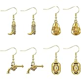 RUIFUU 4 Pairs Western Cowgirl Boot Hat Earrings Set, Western Earrings for Women Cowboy Boot Drop Dangle Earring Country Concert Outfits Concho Jewelry Gift for Cowgirl Cowboy