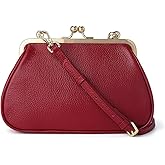 Kiss Lock Shoulder Handbag for Women Genuine Leather Handbags Kiss Clasp Shoulder Bags Elegant Vintage Clutch Purse