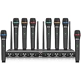 D Debra Audio AU800 Pro UHF 8 Channel Wireless Microphone System with Cordless Handheld Lavalier Headset Mics, Metal Receiver, Ideal for Karaoke Church Party (8 Handheld)