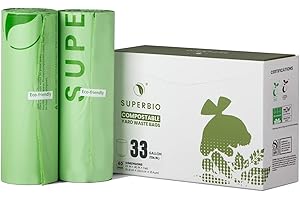 SUPERBIO 33 Gallon Compostable Yard Waste Bags, Lawn & Leaf Bags, 40 Count, ASTM D6400, BPI and OK compost INDUSTRIAL