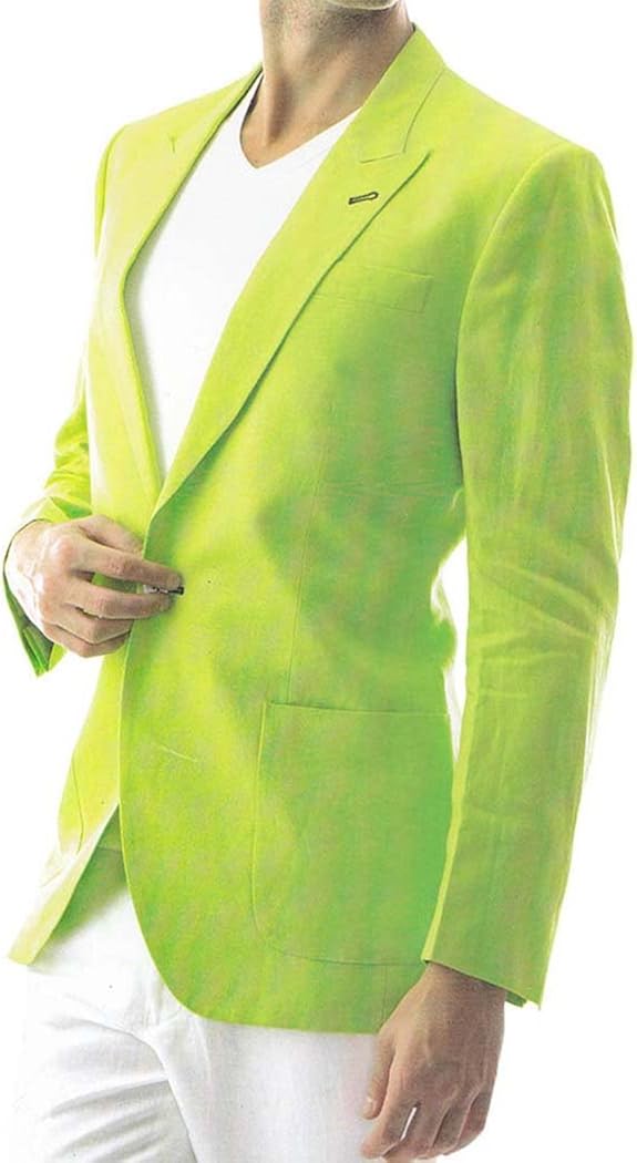 INMONARCH Mens Green Linen Blazer 2 Pc Suit One Button LS20 INMONARCH