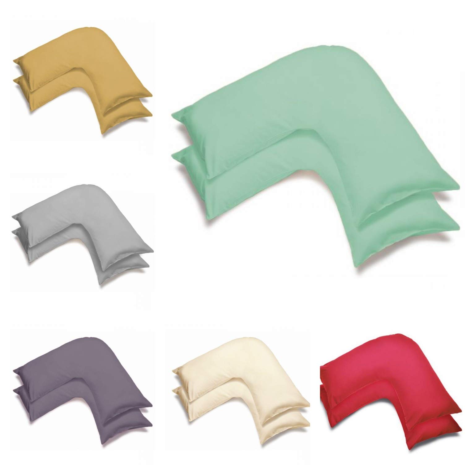 2 Pack Poly-Cotton Plain Dyed V Shaped Pillow Cases Covers - Orthopedic Pregnancy Maternity Back & Neck Support Nursing V Pillowcase Pair (Duck Egg)