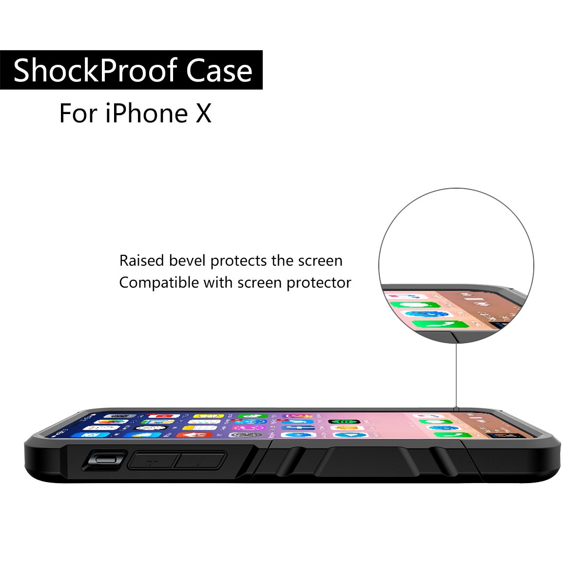 For iPhone X Case / iPhone 10 Case, Sportlink Dual Layer Hybrid Flexible TPU and Hard PC Double Protection Slip-Proof Drop-proof Anti-scratch Cover for Apple iPhone X 2017 (Black)