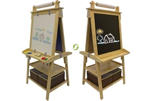 Little Partners Deluxe Learn 'N Play Toddler Easel for Kids, Two-Sided Art Center with Chalkboard, Magnetic Dry Erase Whiteboard, Paper Feed, Storage Bins, Paint Containers (Natural)