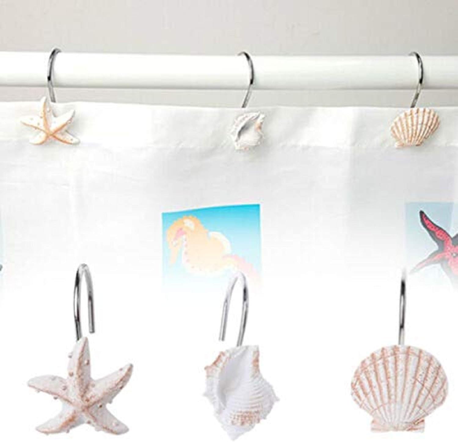 m·kvfa 12Pcs Bathroom Decorative Seashell Shower Curtain