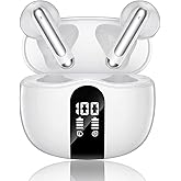 Wireless Earbuds, 2026 Bluetooth 5.4 Headphones Bass Stereo Ear Buds with Noise Cancelling Mic, LED Display in Ear Earphones 50H Playtime Ear Buds, IP7 Waterproof for Laptop Pad Phones Pure White