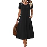 Zeagoo Womens Casual Summer Dress 2026 Petal Short Sleeve Dresses with Pleats Midi A Line Flowy Dress Boho Sundress