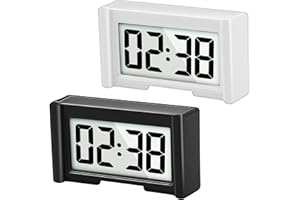 YOUNGFLY 2PCS Small Digital Clock, Mini Car Dashboard Clock Battery Operated, Car Truck Dashboard Time Self-Adhesive Bracket Vehicle Automotive Dash Stick on Air Vent Clock (Black, White)
