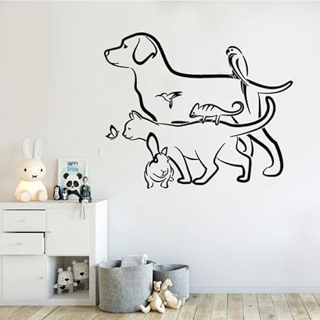 Amazon Cwinan 動物ペットショップ犬猫ウサギウォールステッカーウォールステッカーアート家の装飾寝室取り外し可能な壁紙68x57cm ウォールステッカー オンライン通販