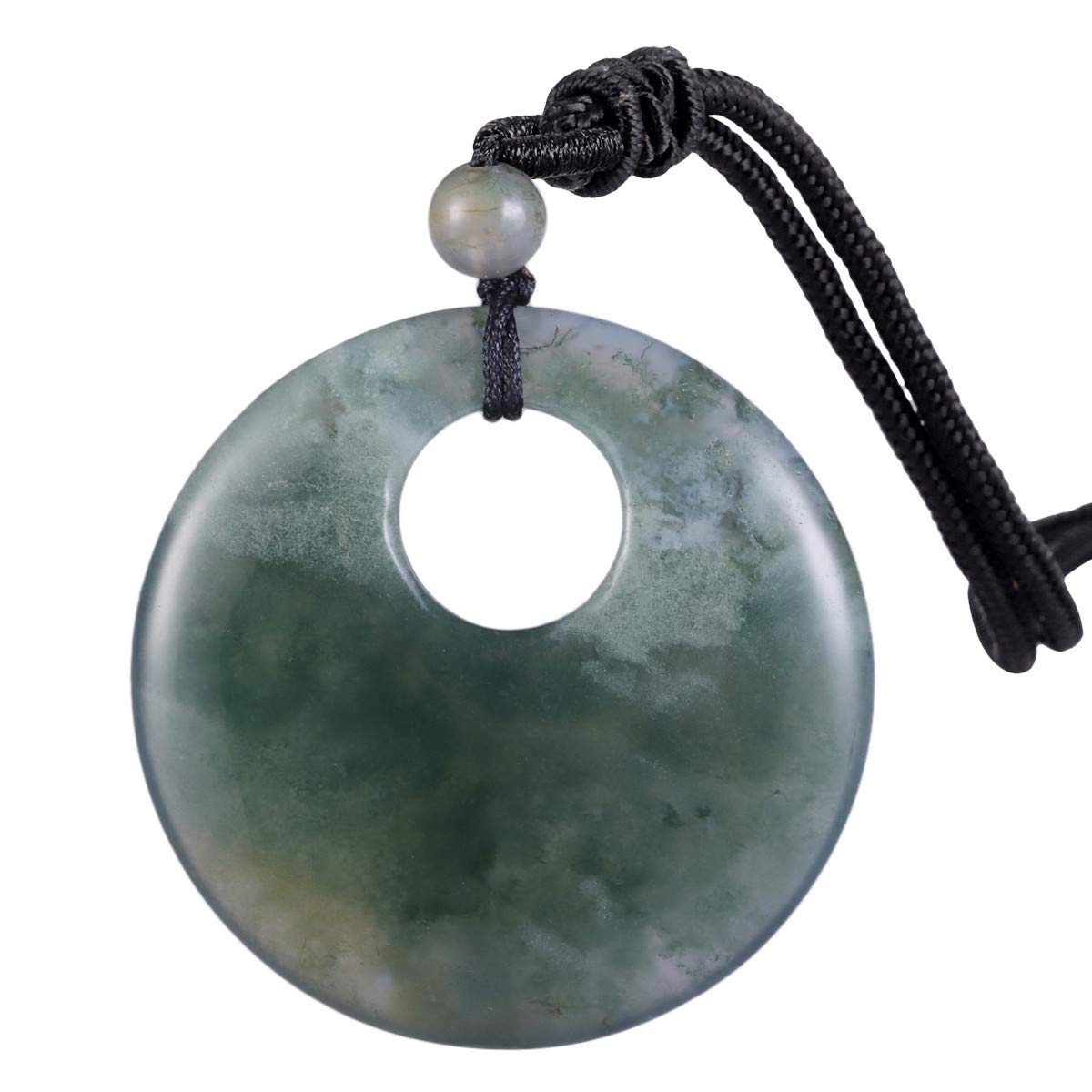 Nupuyai Indian Agate Lucky Coin Pendant Necklace for Women Men, Healing Crystal Stone Donut Pendant with Adjustable Cord 70cm
