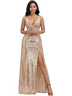 Ever-Pretty Sirena Lentejuela Escote Vestido de Noche Cuello en V Abertura Largo para Mujer 00906