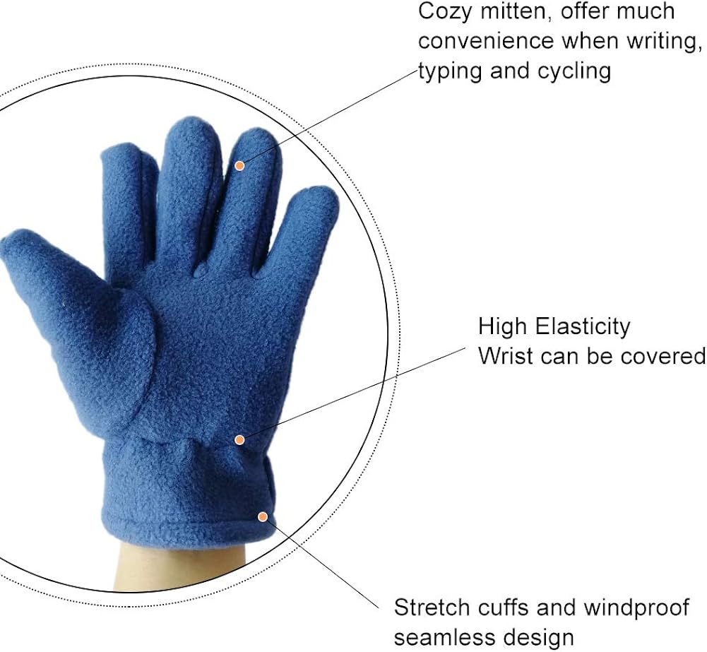 Kids Winter Gloves Easy-On Sherpa Lined Fleece Mittens for Winter Warm Gloves 5~12Y