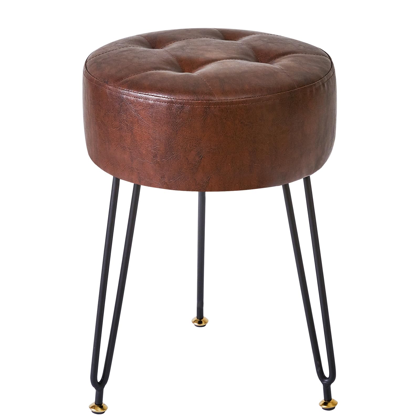 Photo 1 of IBUYKE Faux Leather Round Footrest Stool, Makeup Vanity Stool Side Table, PU Dressing Table Seat, Pouf Couch Stool, Golden Steel Legs, Dark Brown LG-31Z