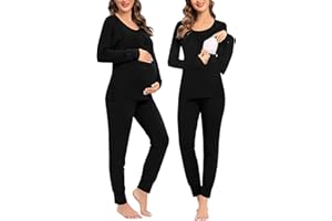SWOMOG Women Maternity & Nursing Thermal Underwear Set Postpartum Pajamas Breastfeeding Long Sleeve Base Layer Pregnant Pjs