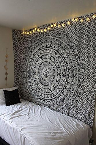 King size tapestry wall hangings Black and White Hippie Mandala Tapestry wall art Collage dorm Beach Throw Bohemian tapestry Wall decor Boho Bedspread by "Tanya Handicrafts"