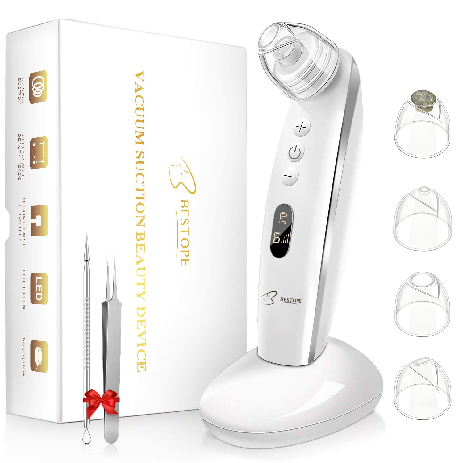 BESTOPE Blackhead Remover Electric Blackhead Vacuum Suction Rechargeable Whitehead Remover Tool Kit with 4 Probe Heads Face Exfoliator Cleaner for Women