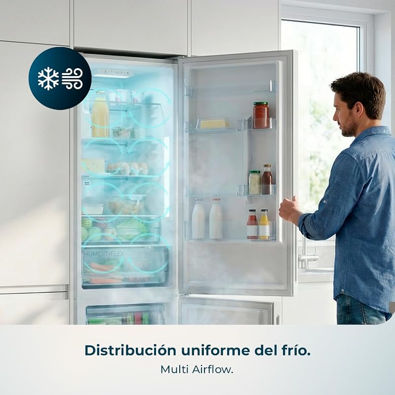 Bolero CoolMarket Combi 356i Dark D Combi Frigorífico 356L. 200cm de altura, 59,5 cm de largura, Classe E, Tecnologia Multi Airflow, FreshnessFlex e HumidityFlex HUB