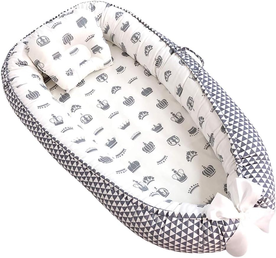 GorNorriss Original Newborn Lounger Bed, Baby Noggin Nest Head Support, Baby Bassinet for Bed, Portable Crib Bed