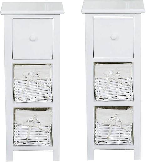 Sr Tall Slim Bedside Table White Tallboy Storage Unit Wicker Bathroom Bedroom Amazon Co Uk Kitchen Home
