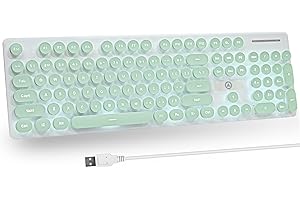 Taeeiancd Typewriter Keyboard 104-key Retro Punk Gaming Keyboard LED White Backlit Cute Keyboard with Wired USB Suitable for 