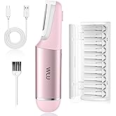 WLU Dermaplane Razor for Women Face with 10 Replaceable Blades, Dermaplaning Tool for Face to Remove Facial Hair & Peach Fuzz, Sonic Dermaplaning Tool for Women, Dermaplane Razor(Pink)