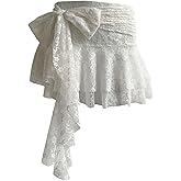 MakeMeChic Women's Lace Skirt Low Rise Bow Flowy Ruffle Mini Skirts Y2k Boho Micro Skort