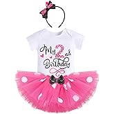 IBTOM CASTLE Baby Girls One 1st 2nd 3rd Birthday Outfit Polka Dots Romper Tutu Dress Headband Princess Skirt Set Photo Shoot