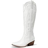 DREAM PAIRS Women's Embroidered Western Pull-On Knee-High Cowboy Boots