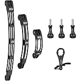 HSU Aluminum Alloy Curved Extension Arm Kit Metal Pole Mount Helmet Stick Extension Arm Mount for GoPro Hero 13/12/11/10/9/8/7/6 Black, DJI Osmo Action and More Action Cameras (7.9”/5.3”/3”) (Black)
