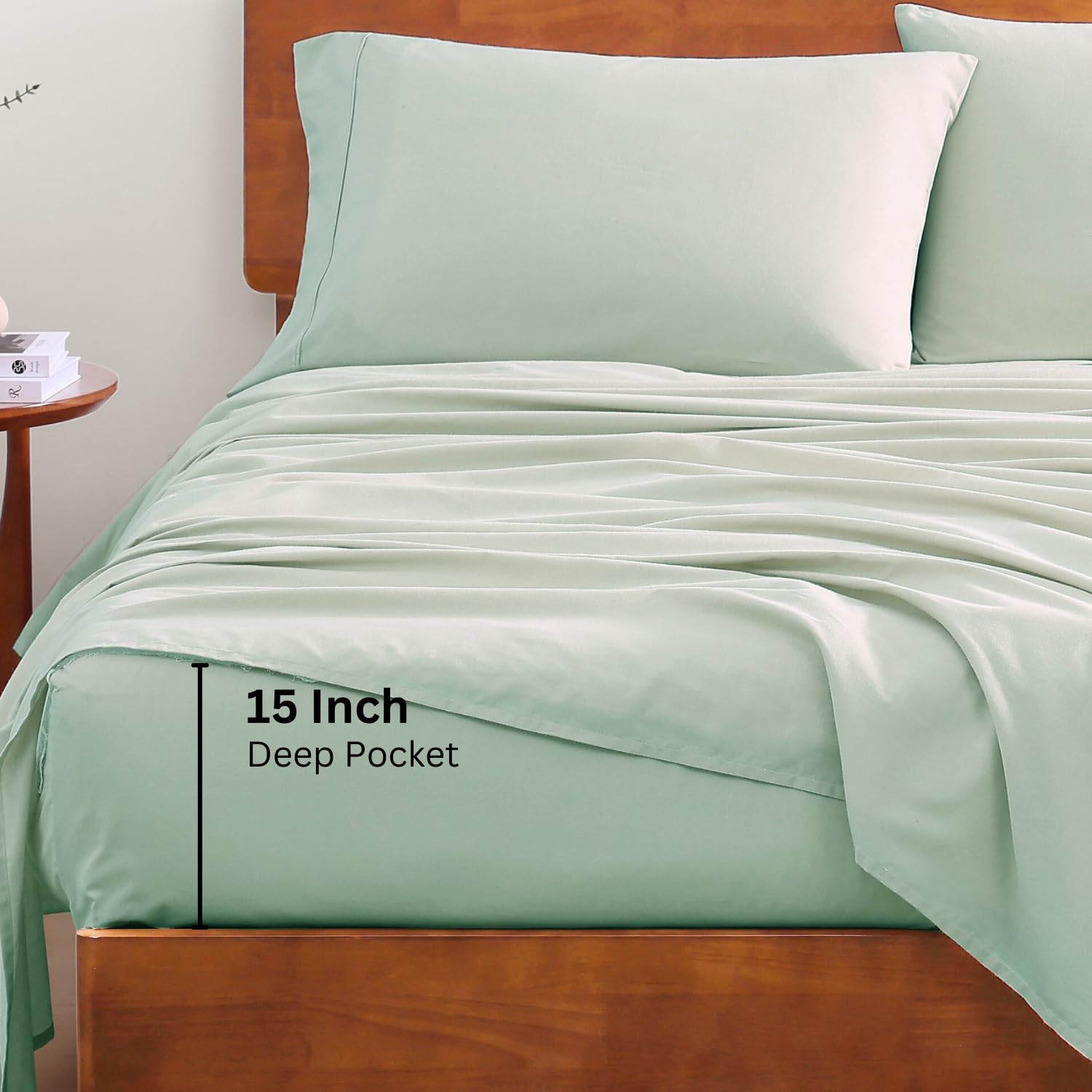LANE LINEN 100% Organic Cotton Queen Sheets, Fully Elasticized Soft & Comfy Classic Percale Weave, Low Pill Fade Resistant Machine Washable Sheet & Pillowcase Sets, 15