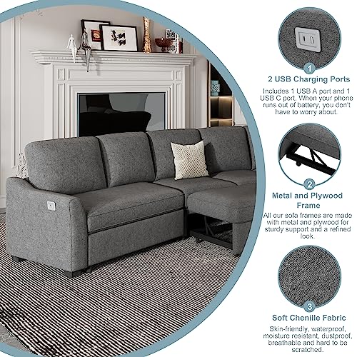 P PURLOVE Sectional Sofa for Living Room, Sectional Sleeper Sofa with