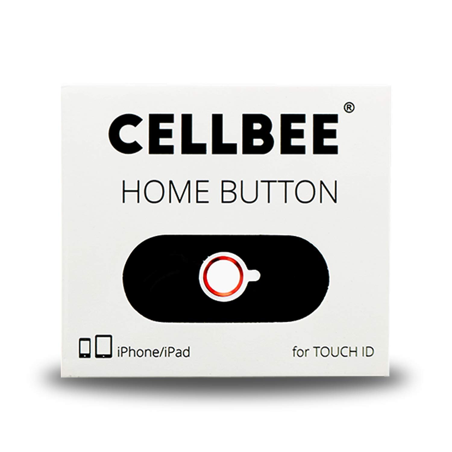 CellBee Compatible With iPhone iPad Home Button Touch ID Sticker Black Ring 2.0 - Top-Up For iPhone 6 6s 7 8 Plus iPad Air Mini Tempered Glass