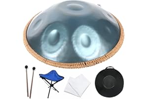 AETOO Handpan Drums Sets D Minor 22 inches 10 notes 432hz Steel Hand Drum Percussion instruments with Soft Hand Pan Bag, 2 handpan mallet,Handpan Stand (Blue)