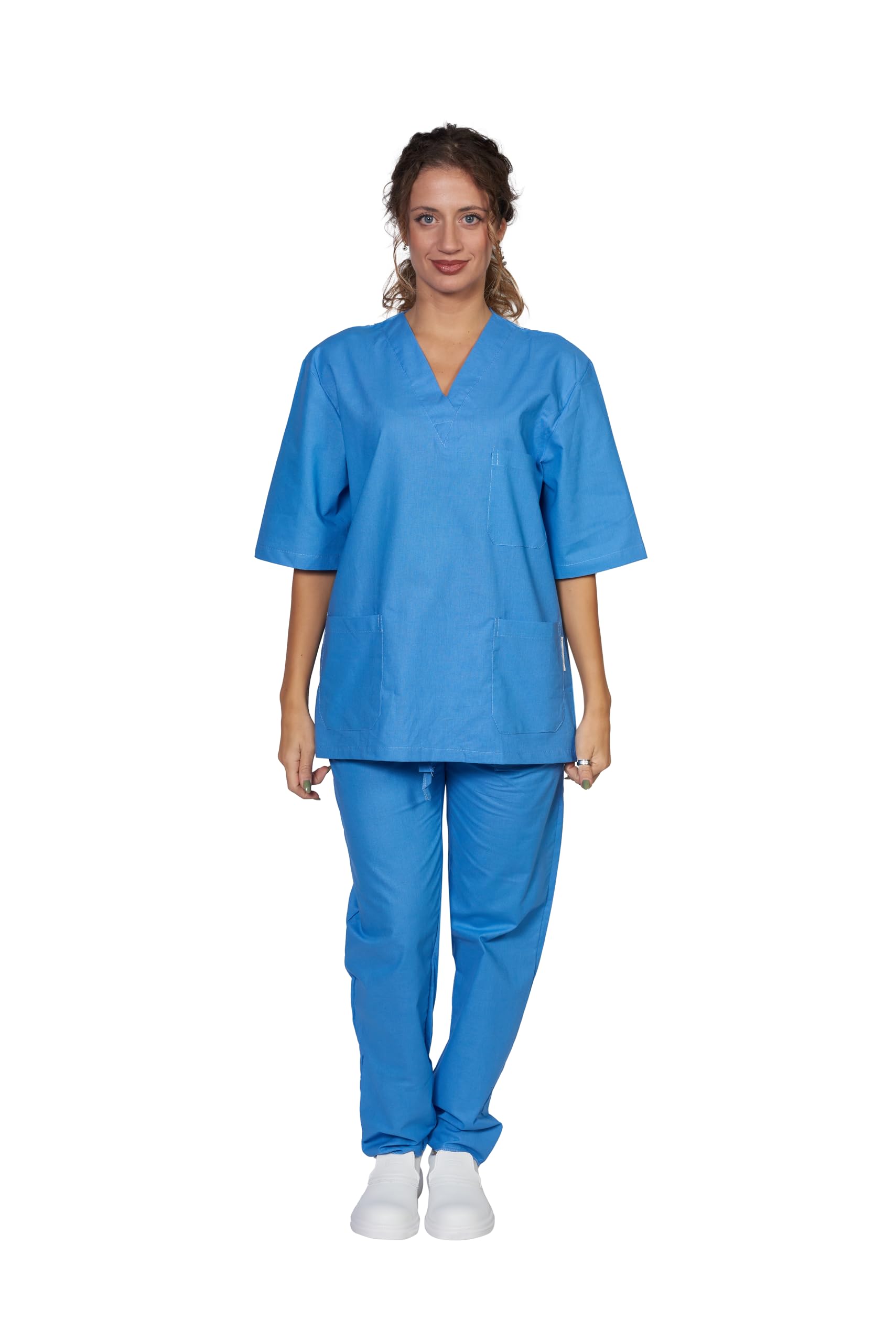 Complete Hospital Uniform for Nurse / Health Professional, White and Light Blue - Blue - XL
