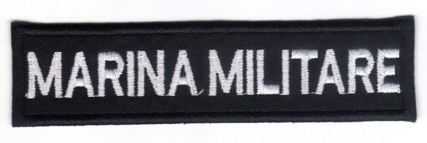 Patch Marina Militare cm 12 x 3 su Nero Toppa Ricamata Ricamo 107v Replica